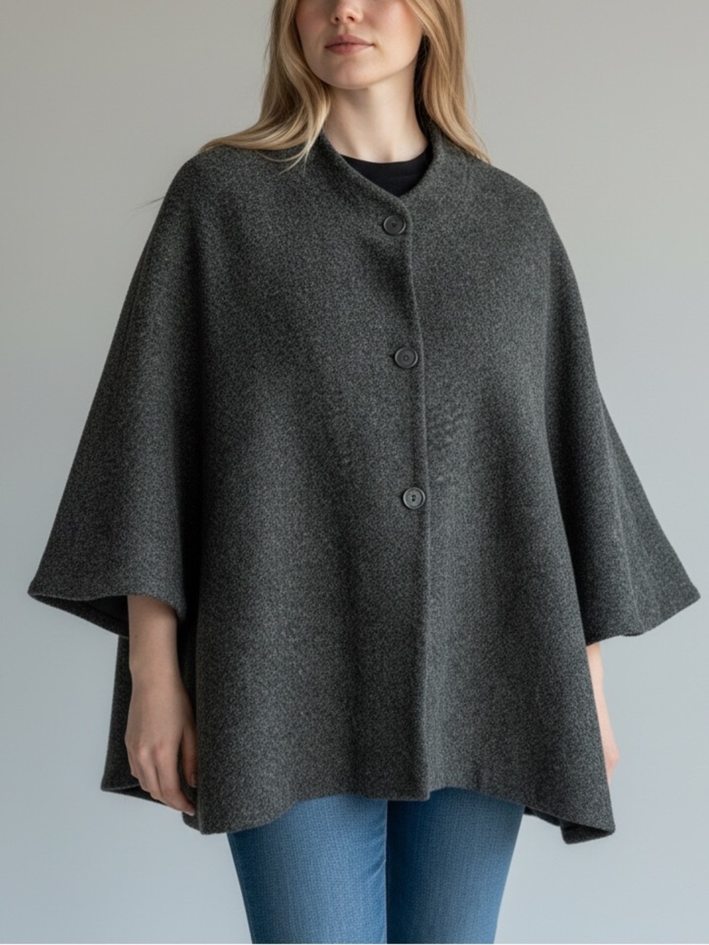 Talbots Wool Charcoal Grey Cape Jacket Sz L/XL